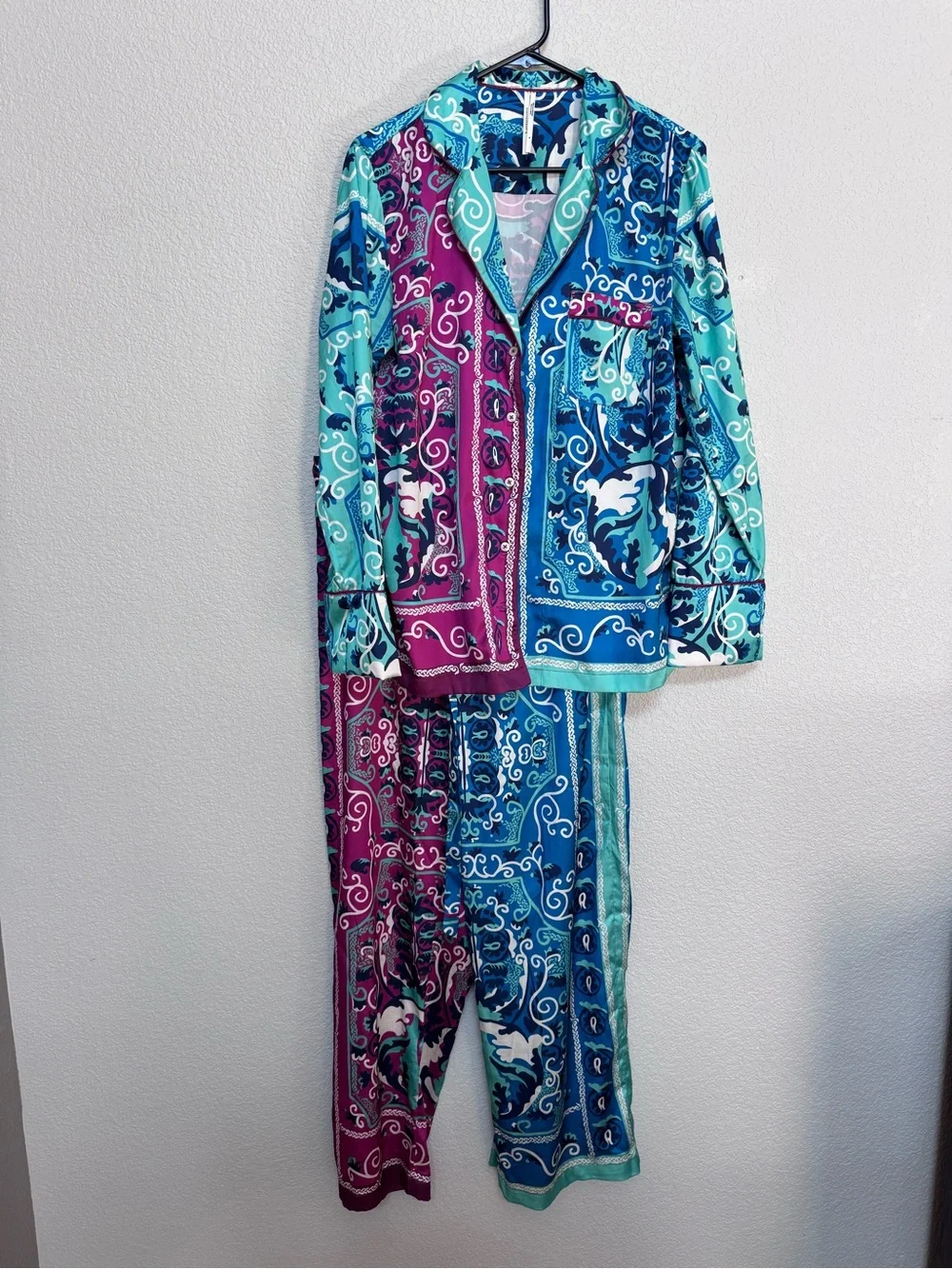 Anthropologie Silky Button Down Matching Pajama Set Women’s S/M Paisley Boho